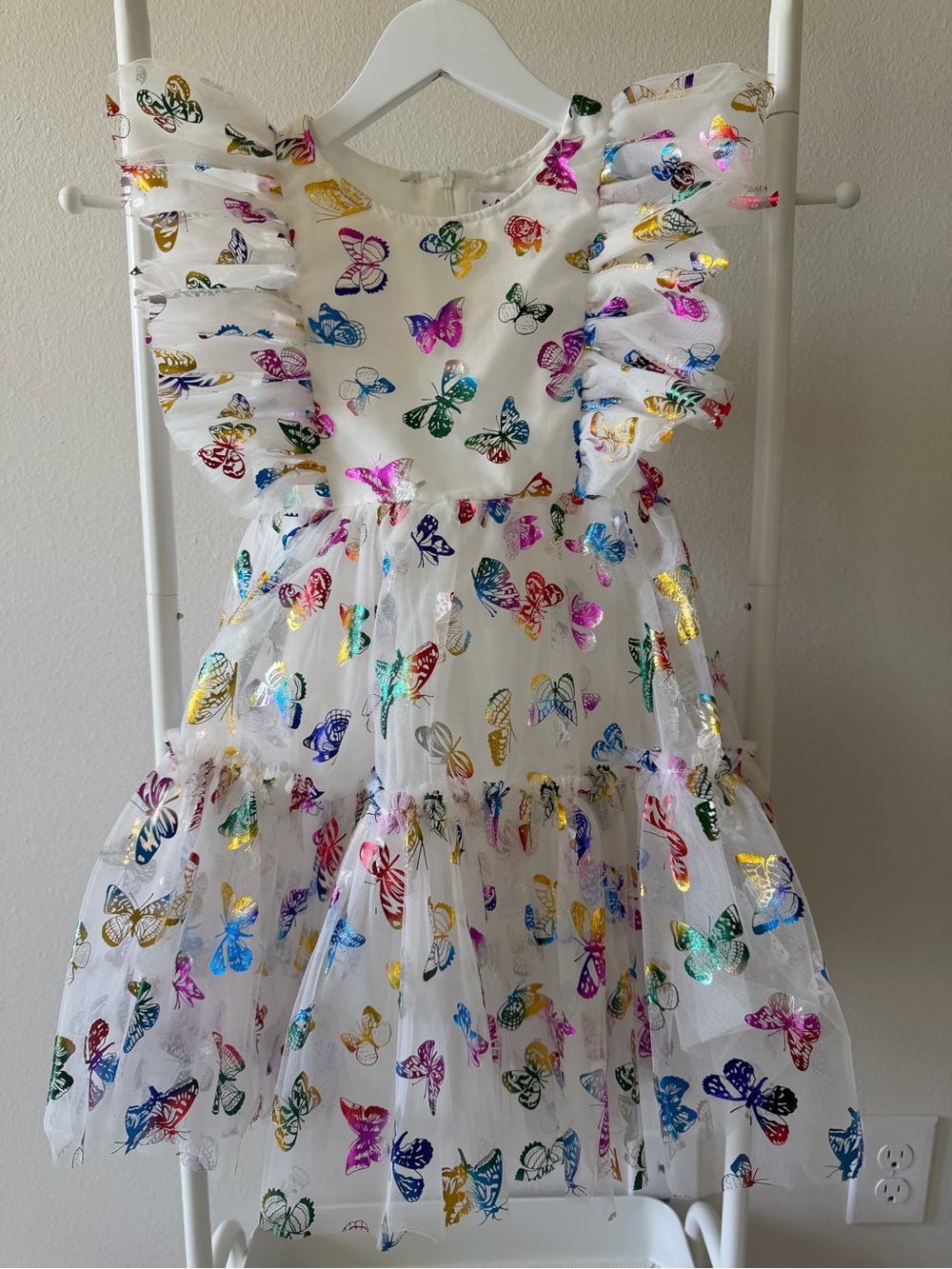 Lola + The Boys White Dress with Hot Pink Foil Floral Accents